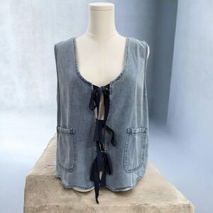 She And Sky Denim Tie Front Vest Cottagecore Boho Y2K Fairycore Balletcore Daze